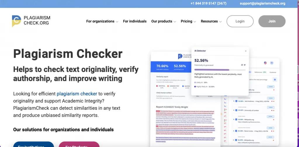 PlagiarismCheck.org is the best online plagiarism checker for citations.