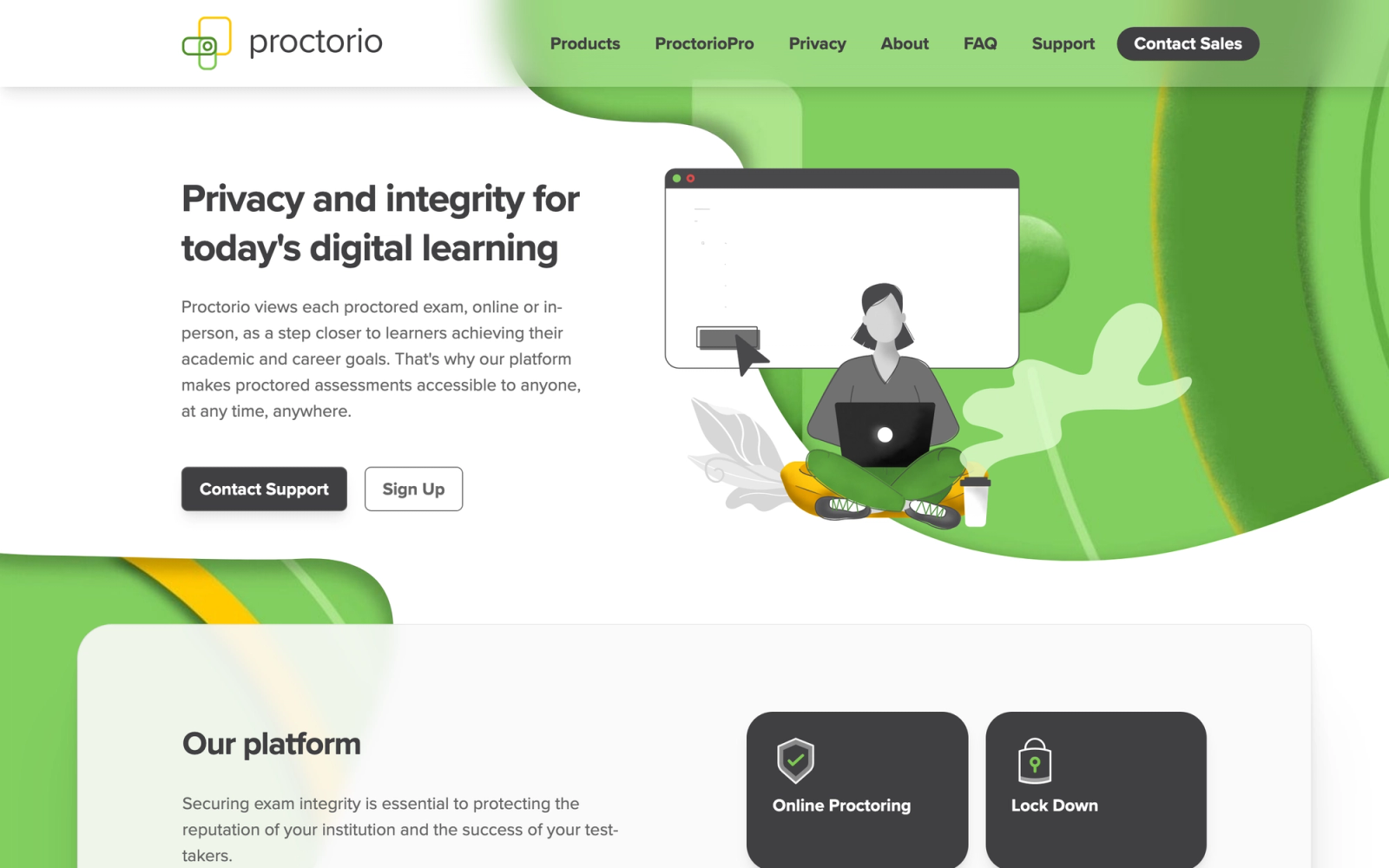 Proctorio homepage hero section