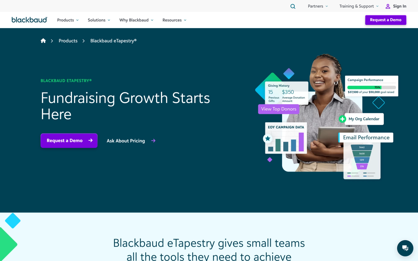 Blackbaud eTapestry homepage hero section