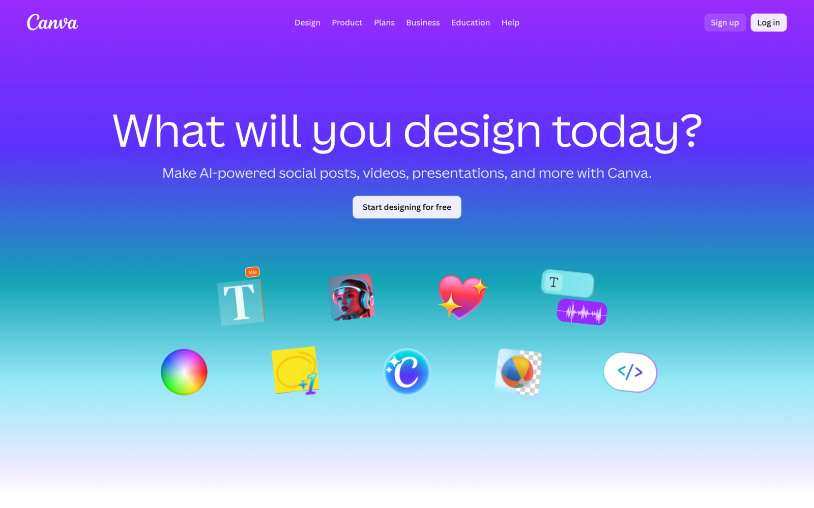 Canva homepage hero section