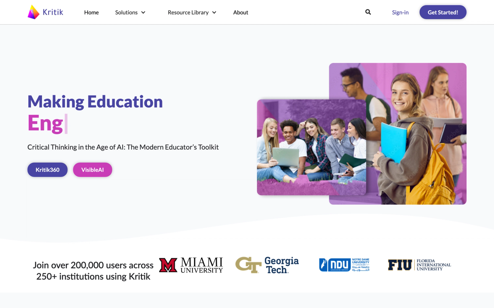 Kritik homepage hero section