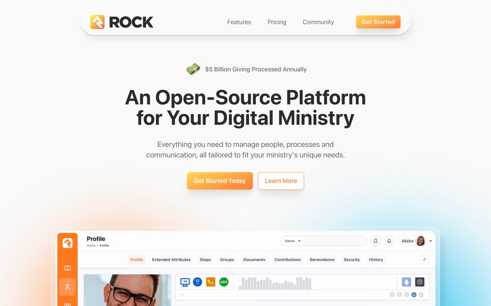 Rock RMS homepage hero section