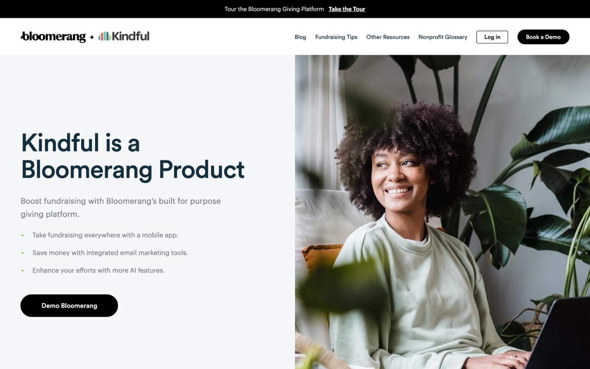 Kindful homepage hero section