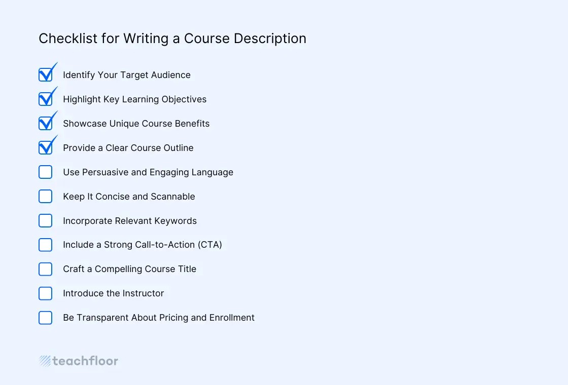 Course Description Checklist