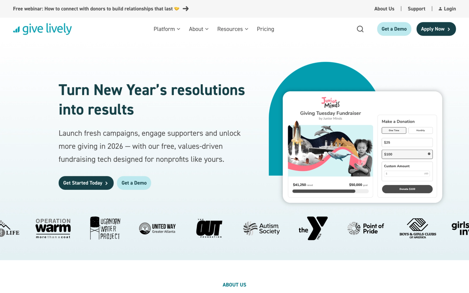 GiveLively homepage hero section