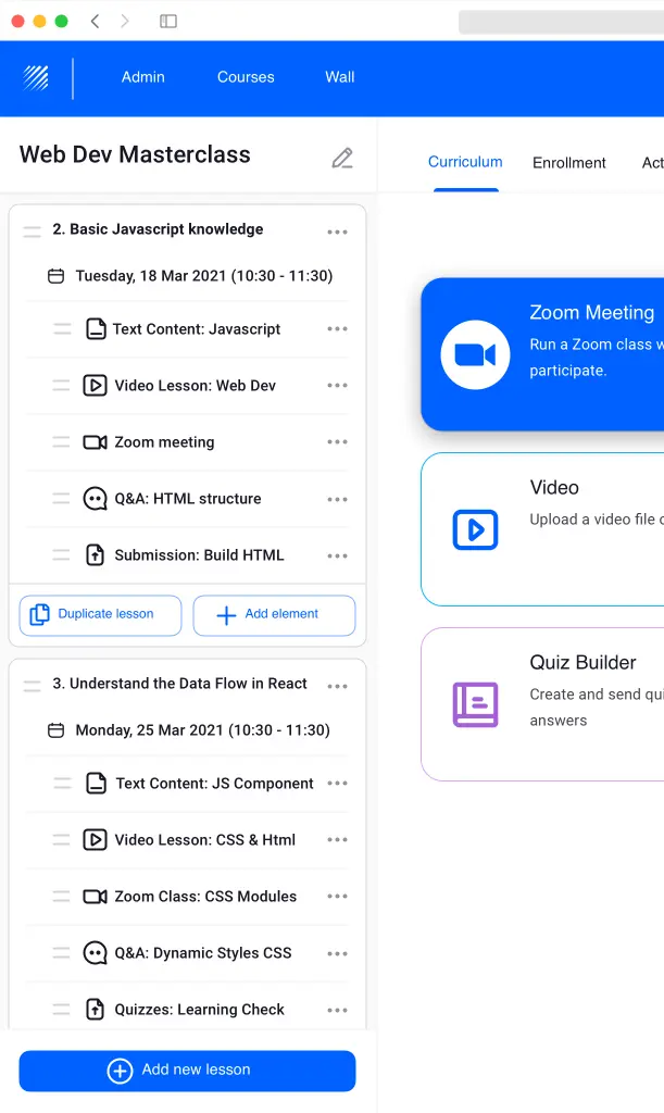 Scheduling cohort-based course sessions with calendar integration