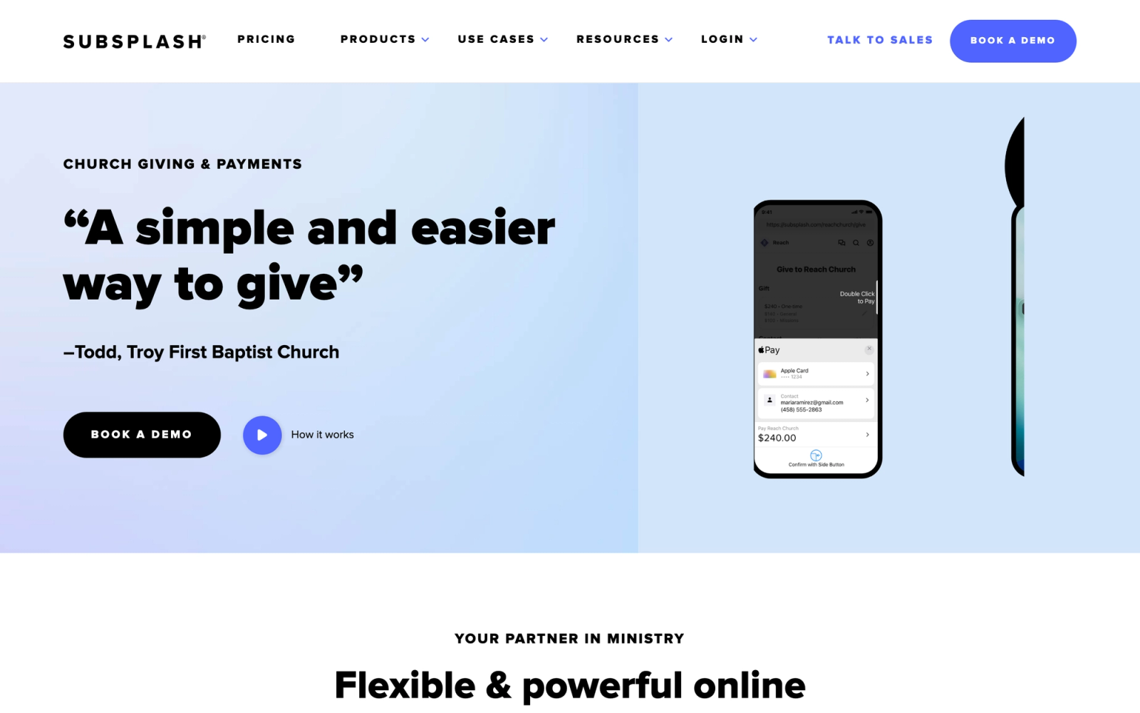 Subsplash Giving homepage hero section