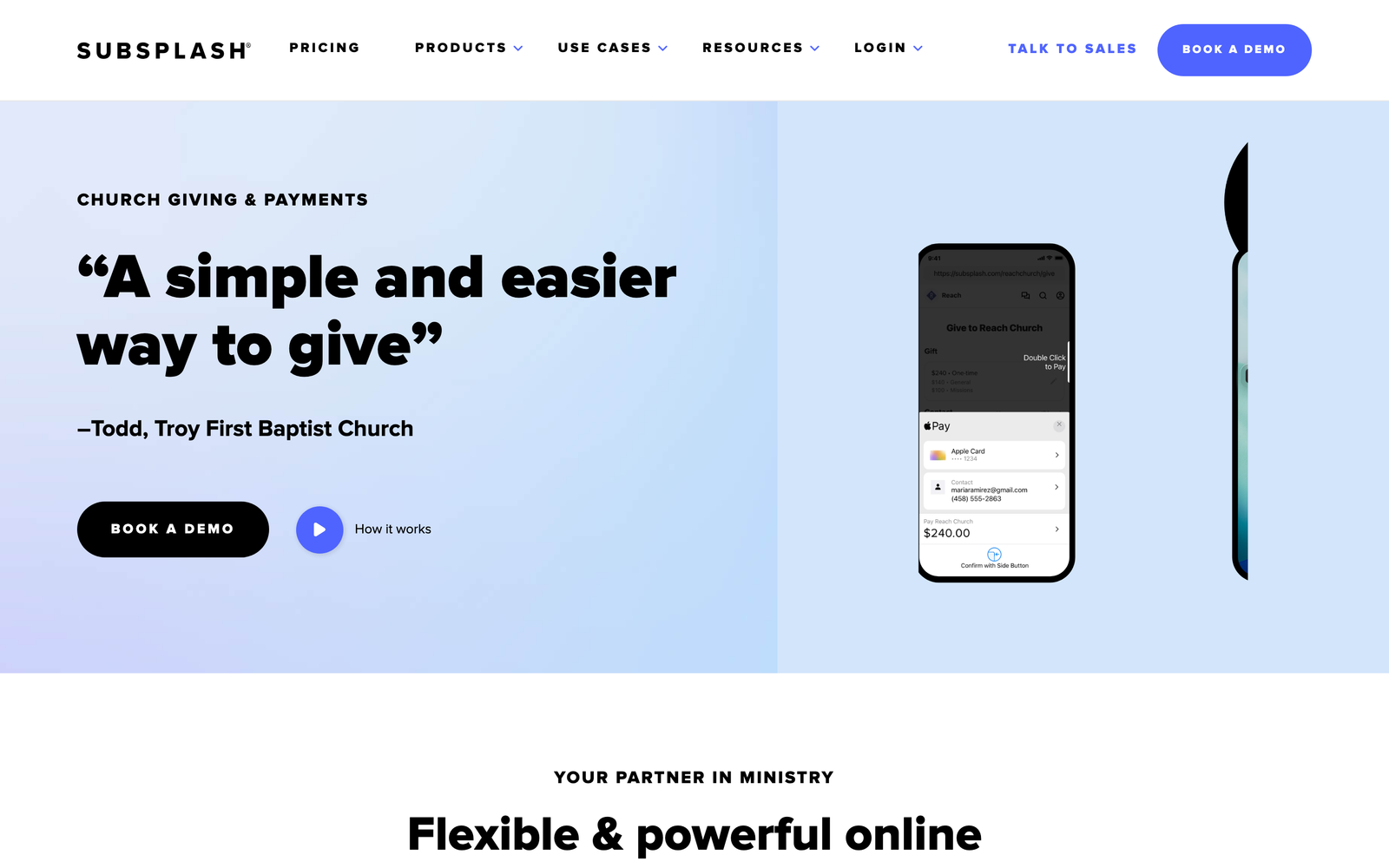 Subsplash Giving homepage hero section