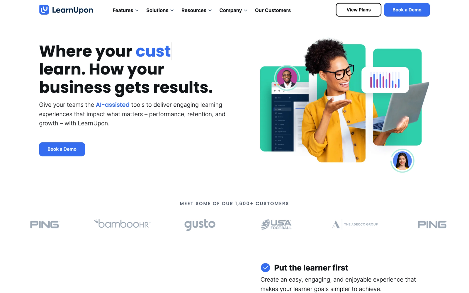 LearnUpon homepage hero section