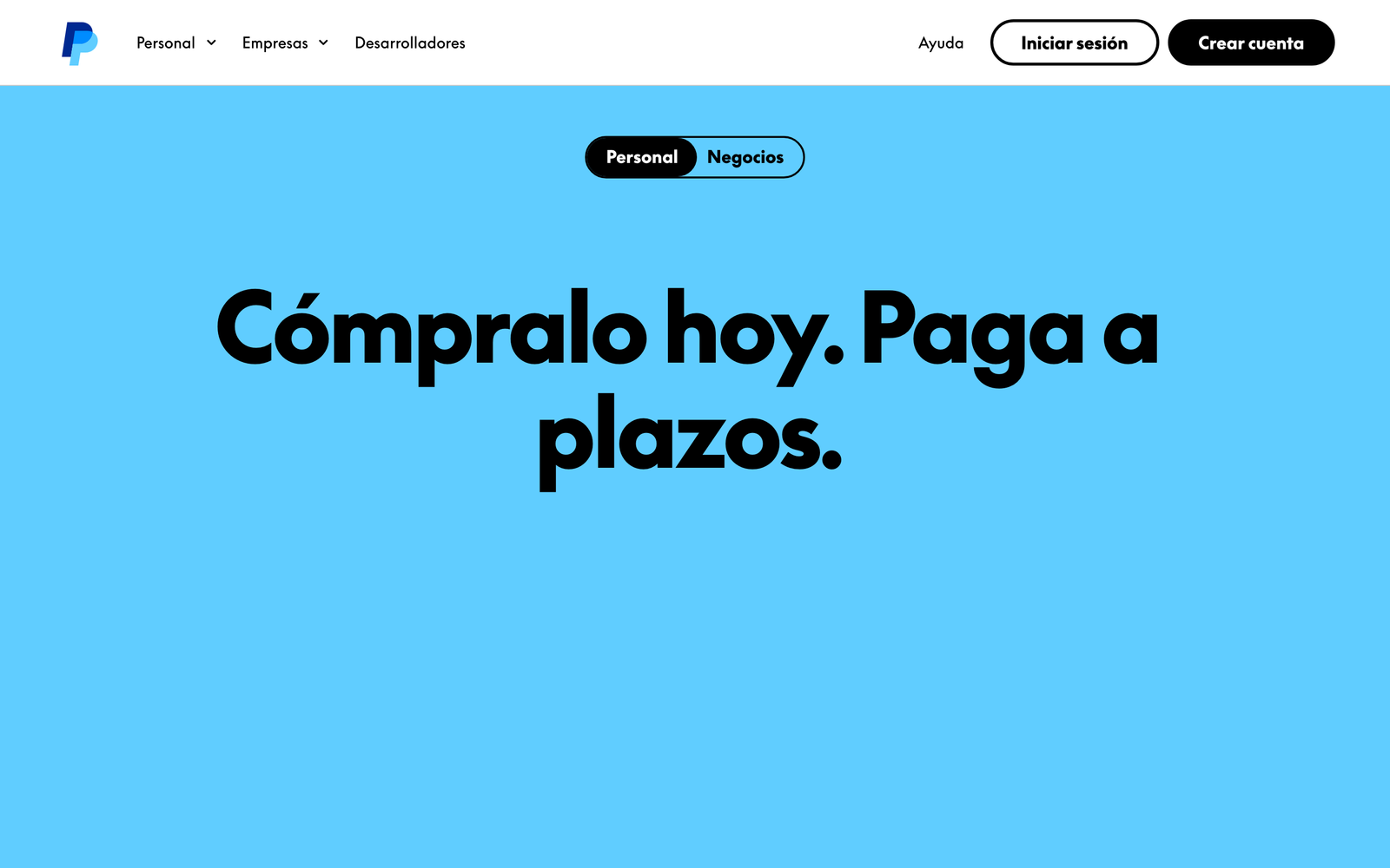 PayPal homepage hero section