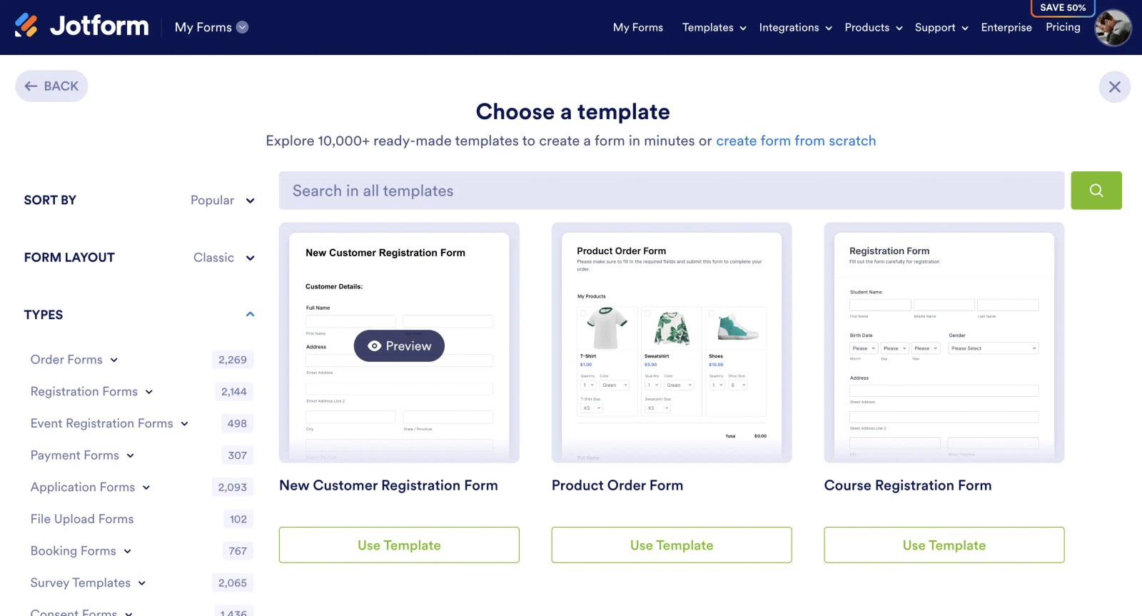 Jotform interface showing key form-building features and benefits
