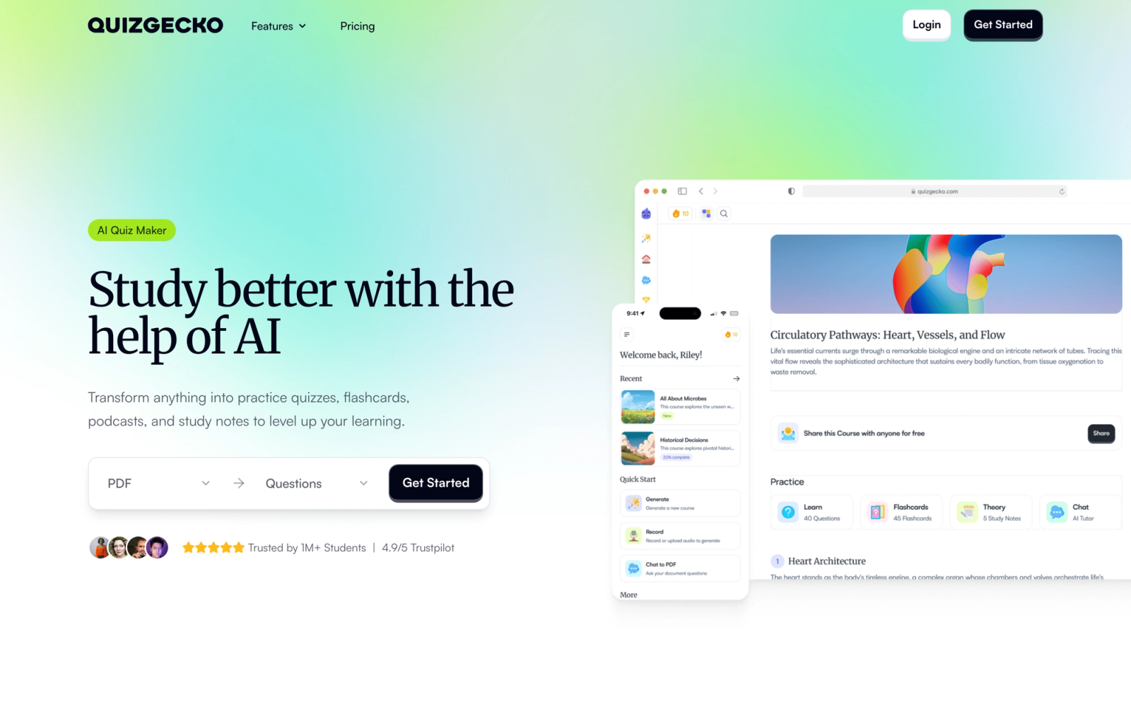 Quizgecko homepage hero section