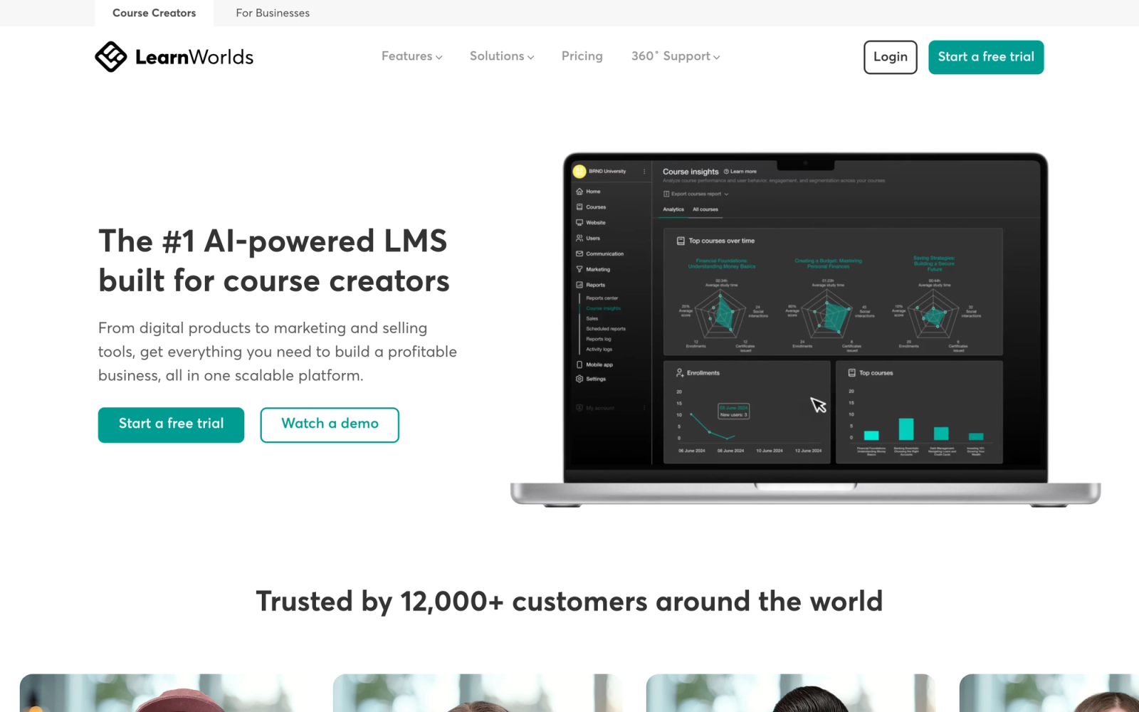 LearnWorlds homepage hero section