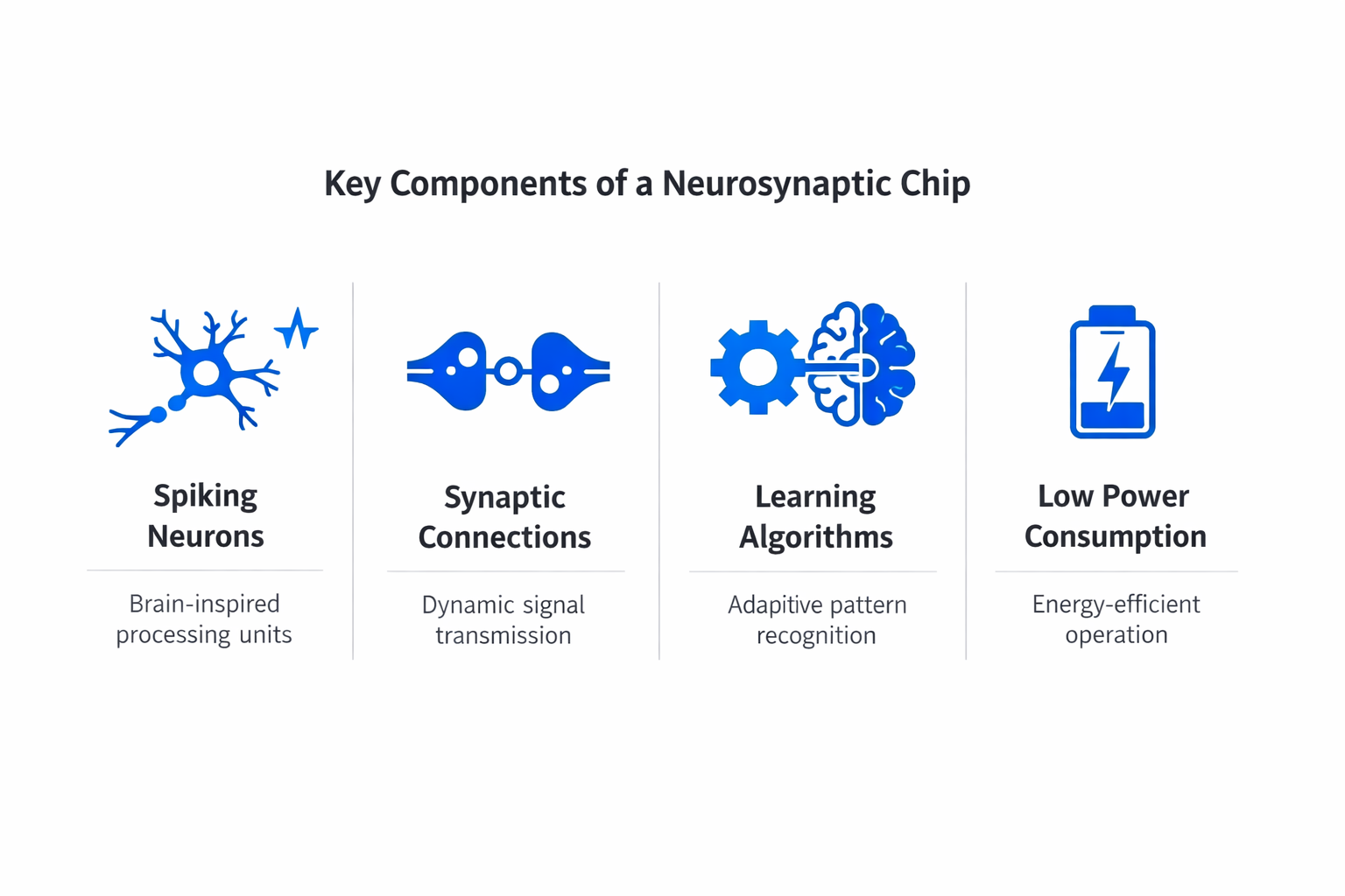 Infographic showing the key components and process of neurosynaptic chip