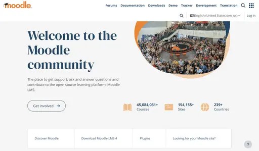 Image shows Moodle's Open Source LMS home page