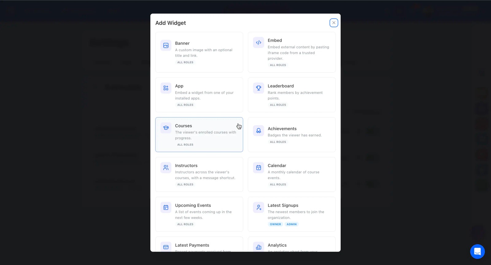 dashboard widget