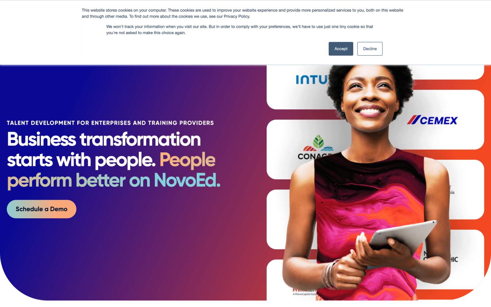 NovoEd homepage hero section