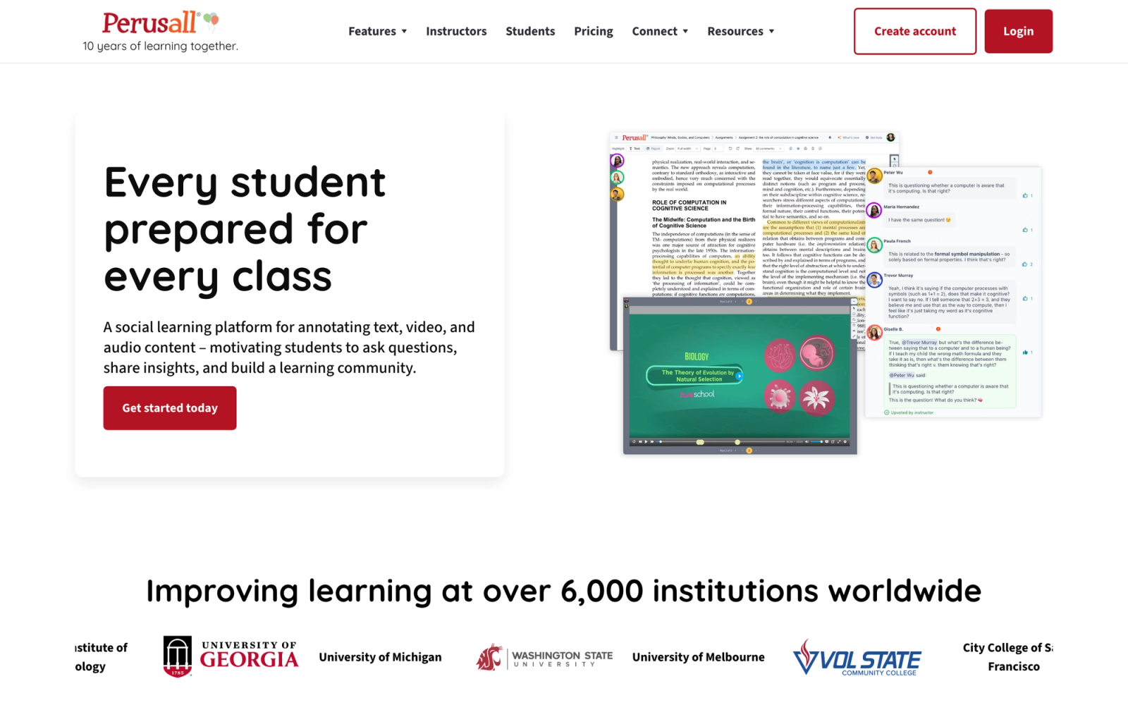 Perusall homepage hero section