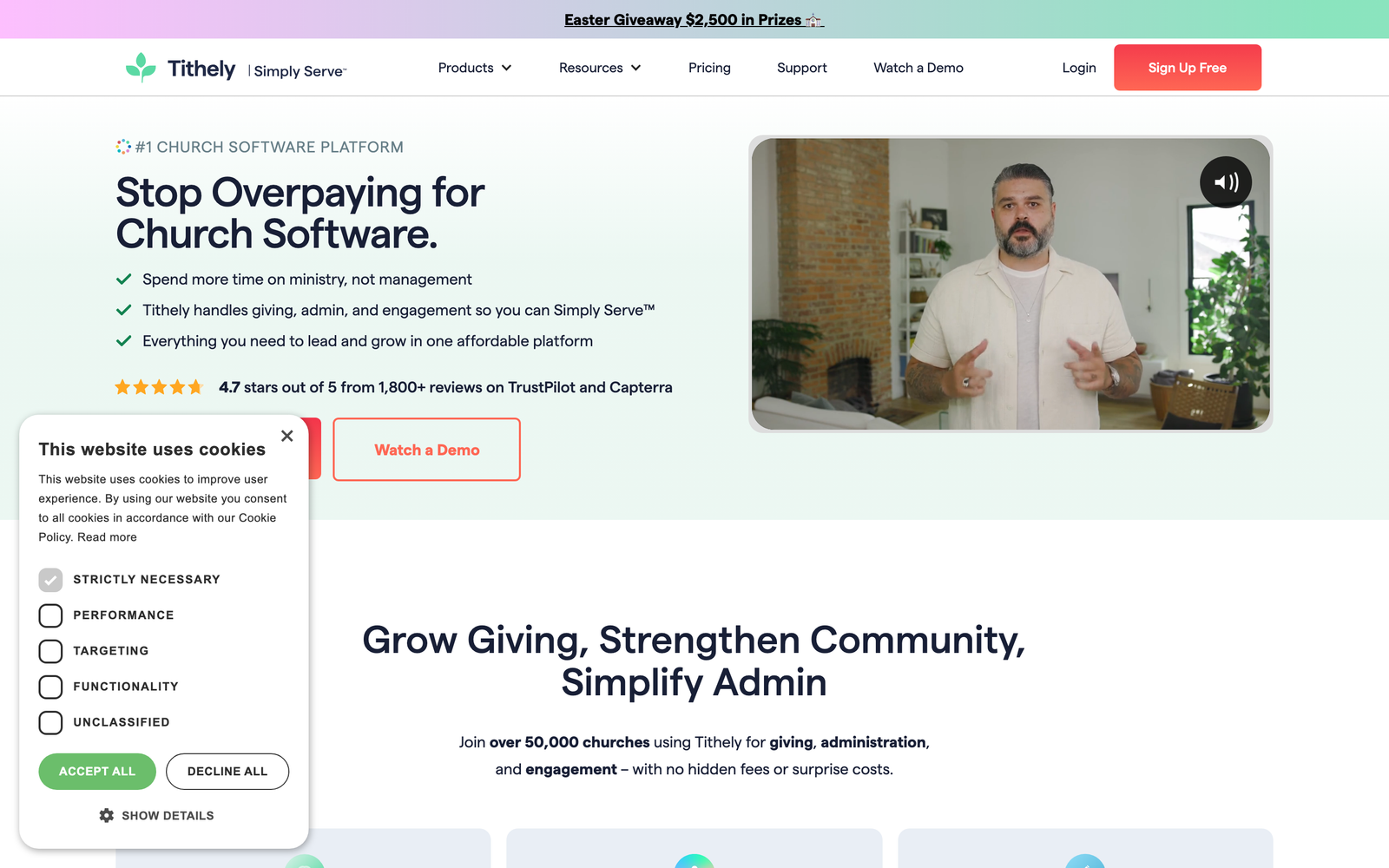 Tithe.ly homepage hero section