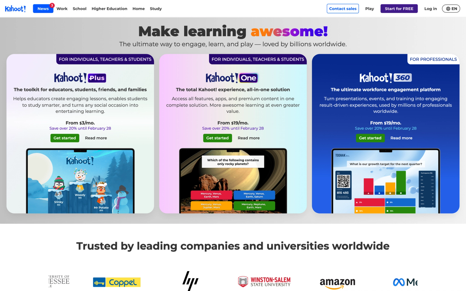 Kahoot! homepage hero section