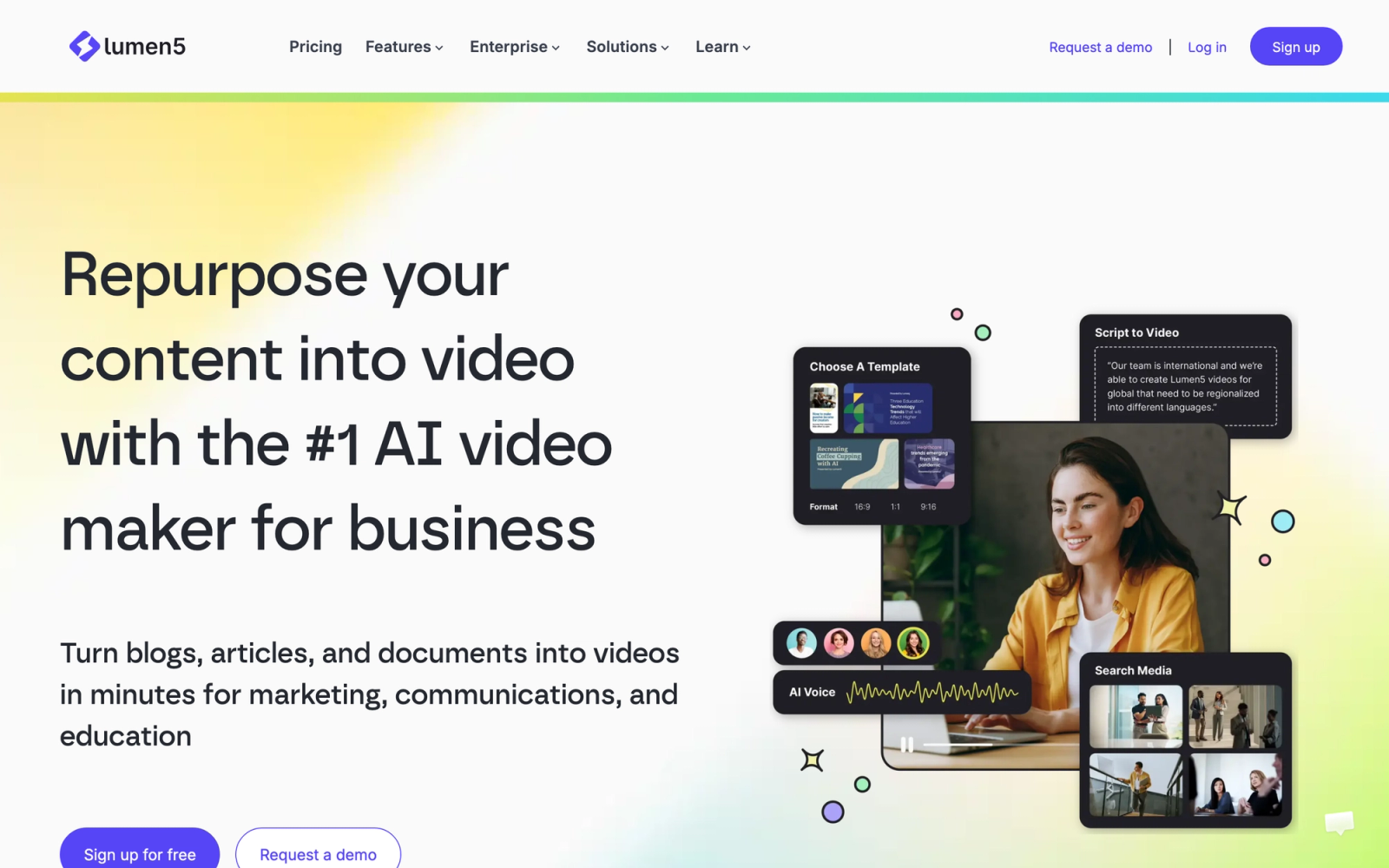 Lumen5 homepage hero section