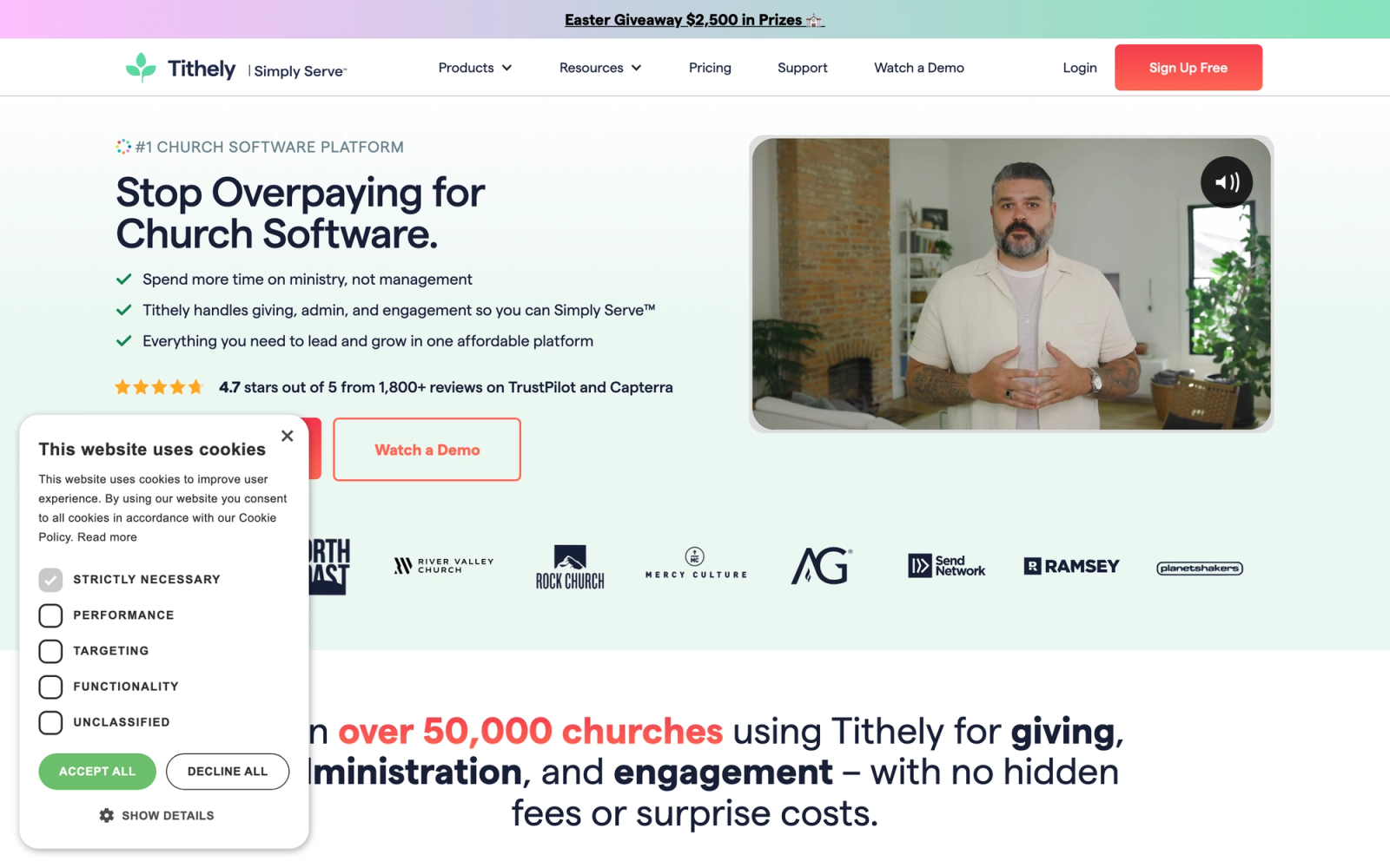 Tithe.ly homepage hero section