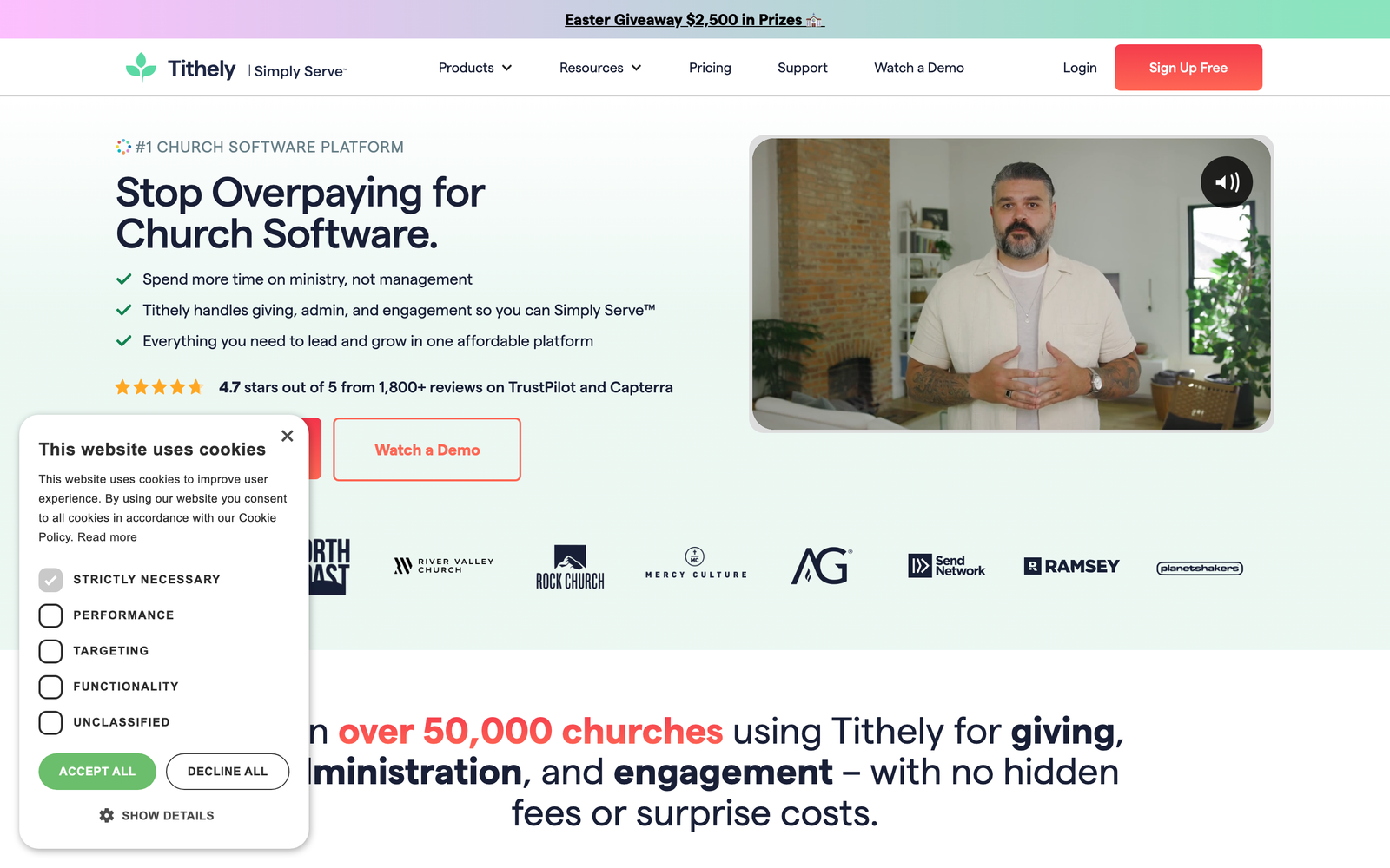 Tithe.ly homepage hero section