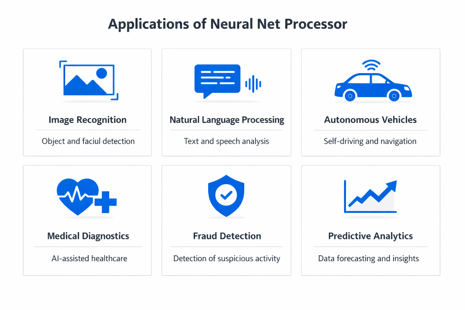 Infographic showing practical applications and use cases of neural net processor