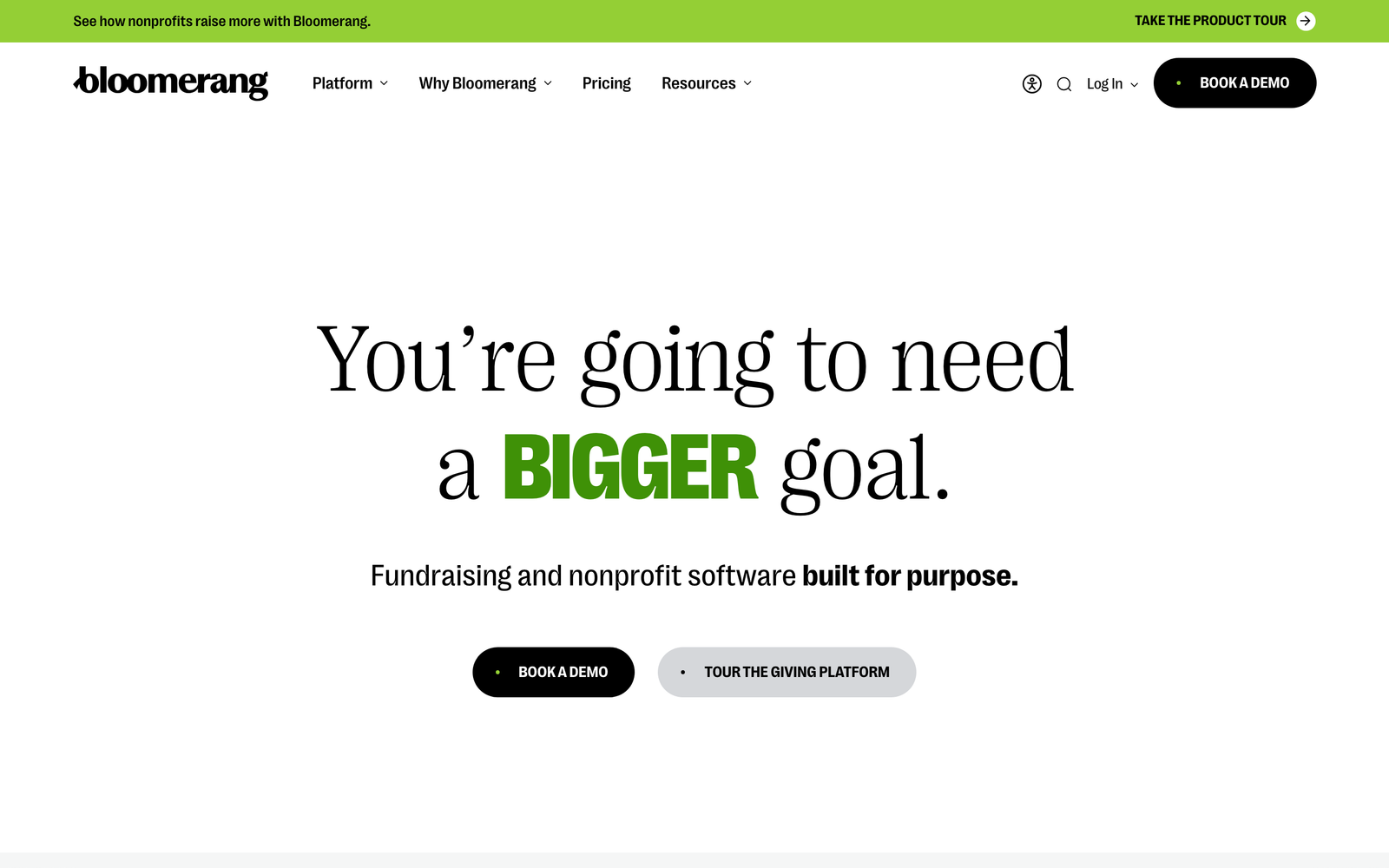 Bloomerang homepage hero section