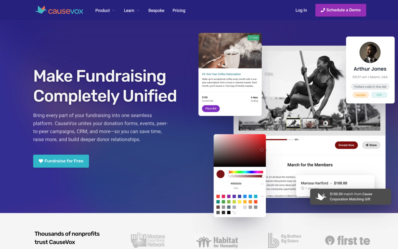 CauseVox homepage hero section