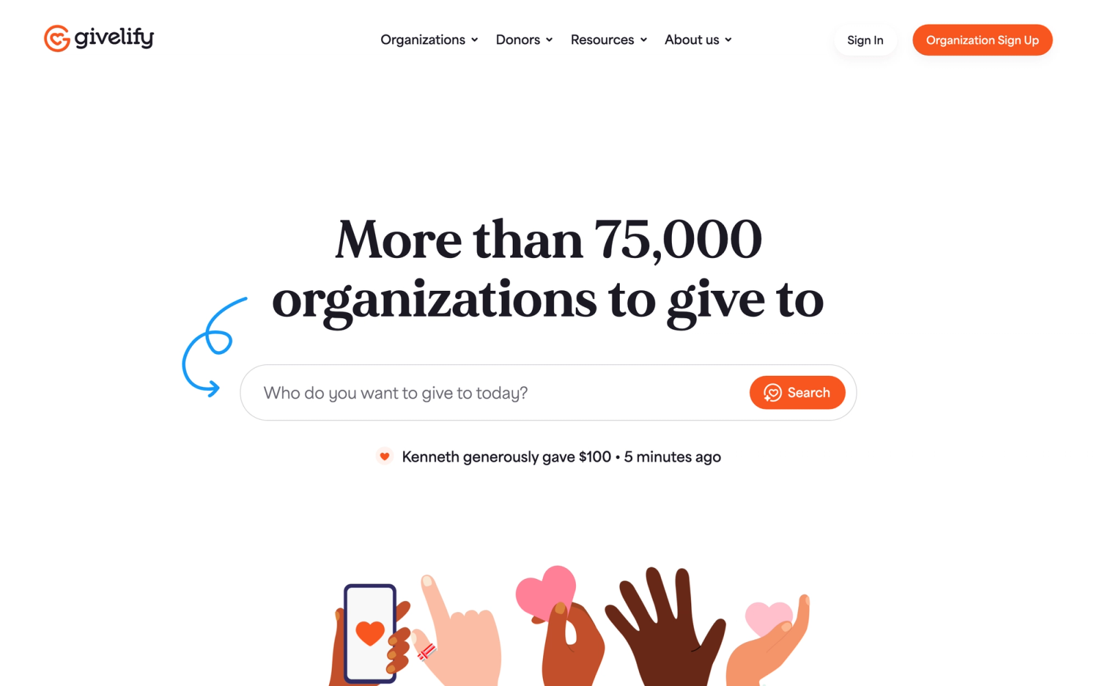 Givelify homepage hero section