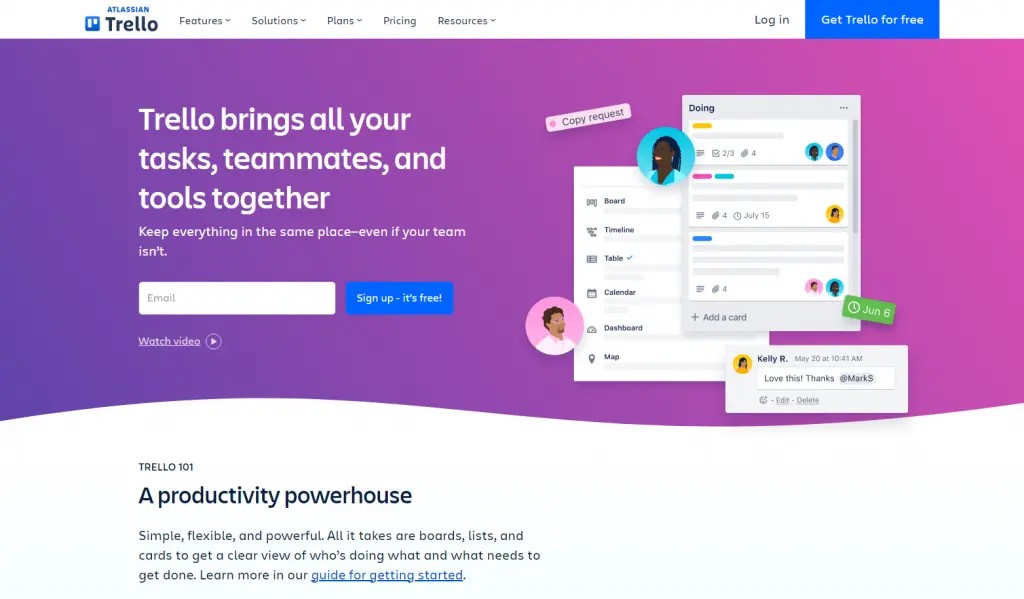 Trello board organizing tasks for online bootcamp teams