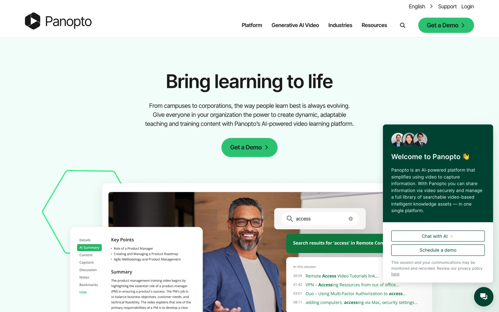 Panopto homepage hero section