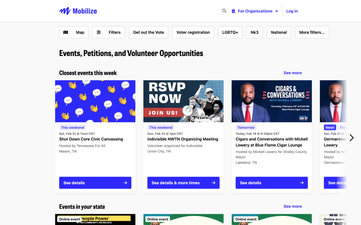 Mobilize homepage hero section