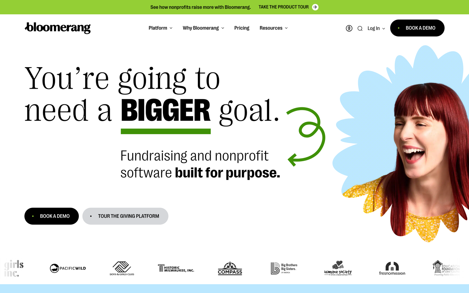 Bloomerang homepage hero section