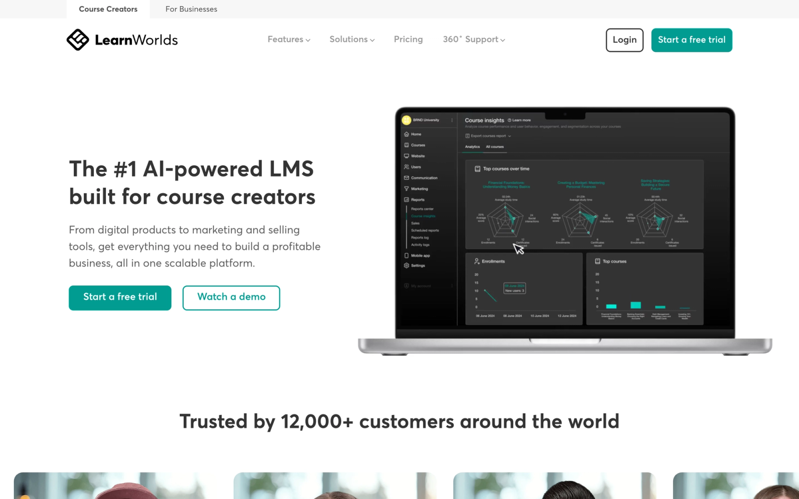 LearnWorlds homepage hero section