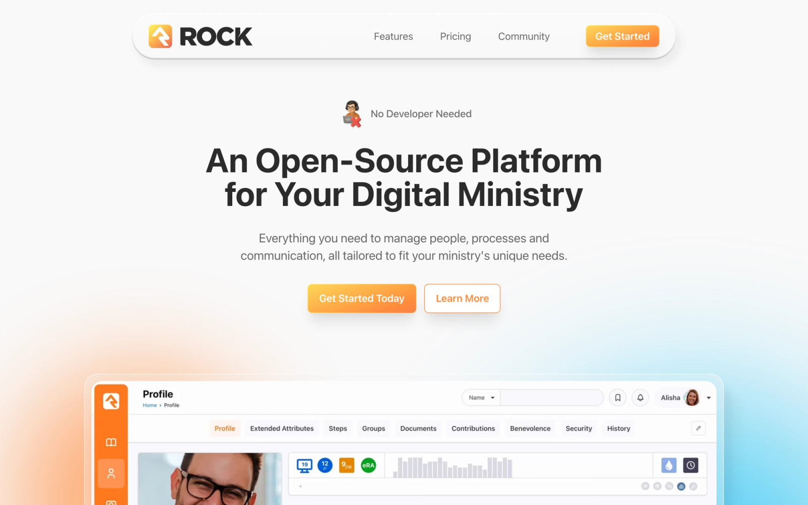 Rock RMS homepage hero section