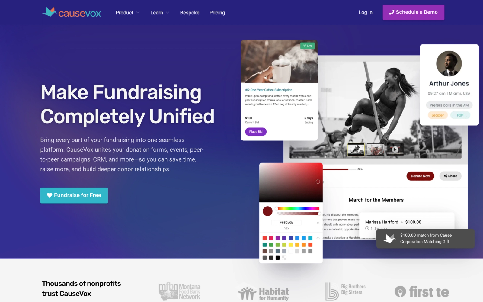 CauseVox homepage hero section
