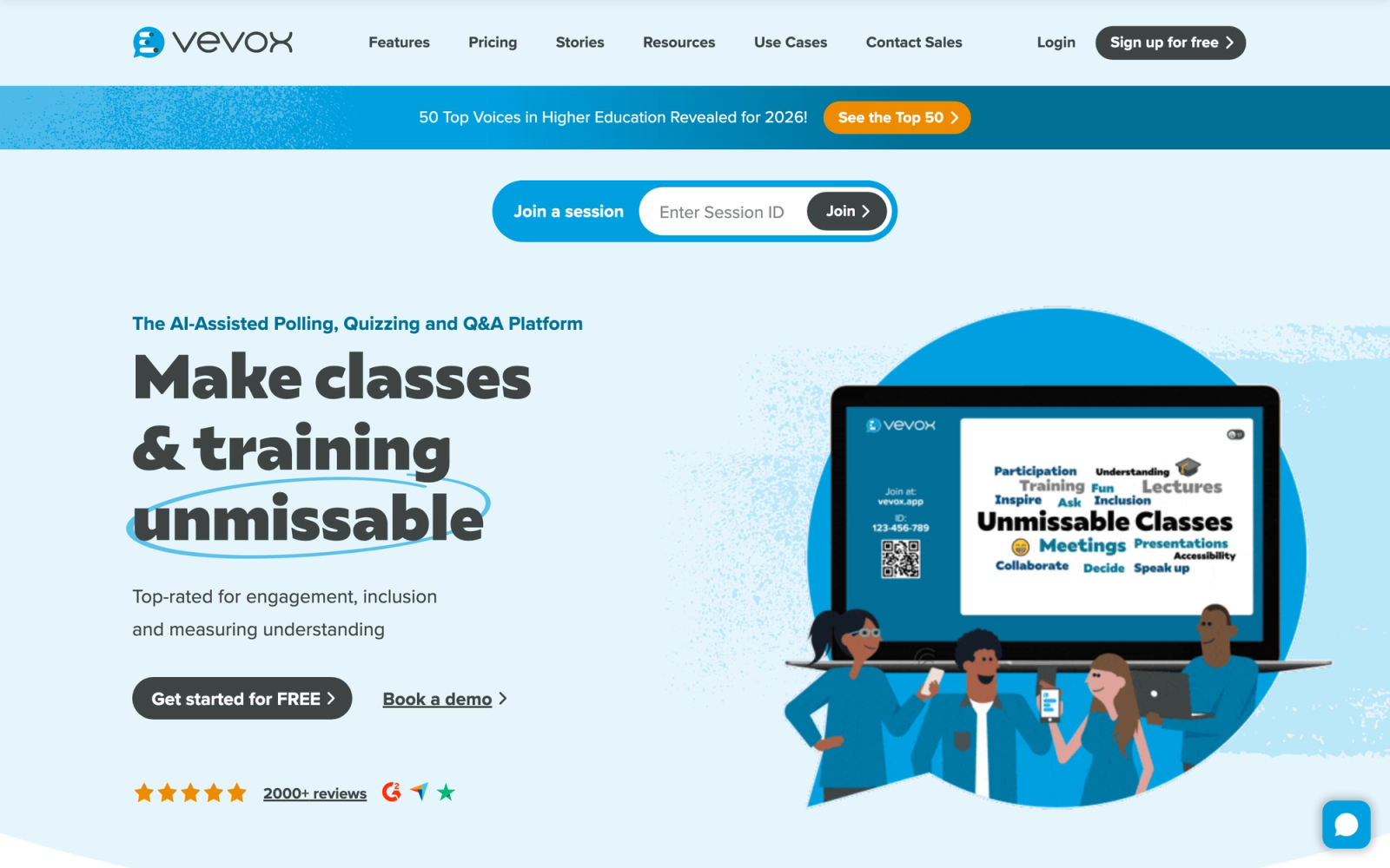 Vevox homepage hero section