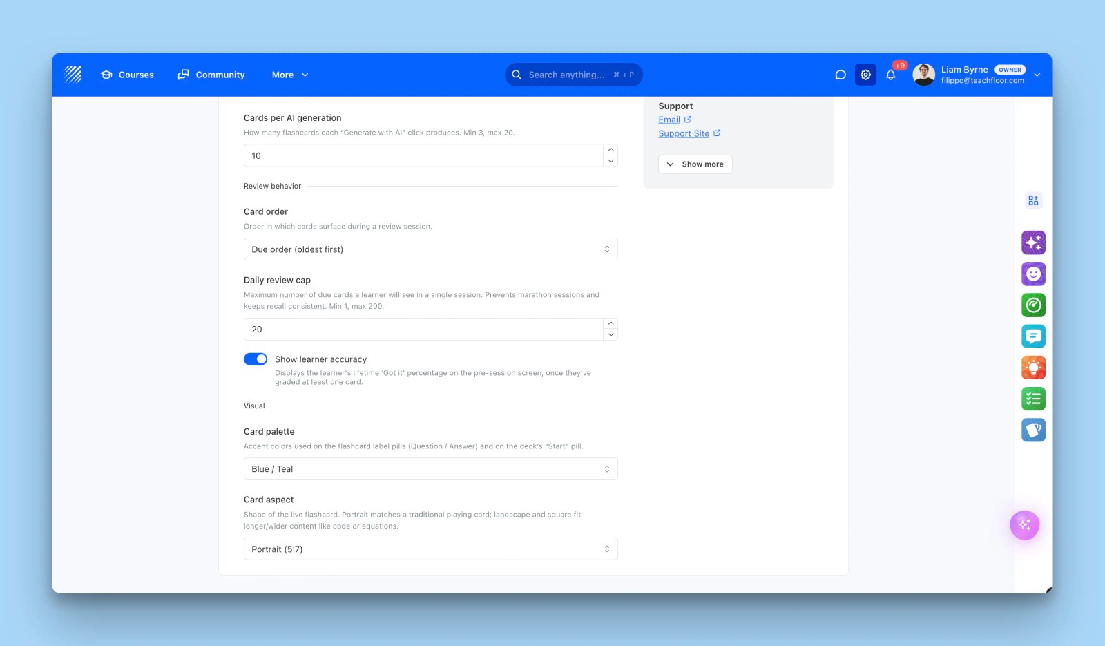 flashcards settings