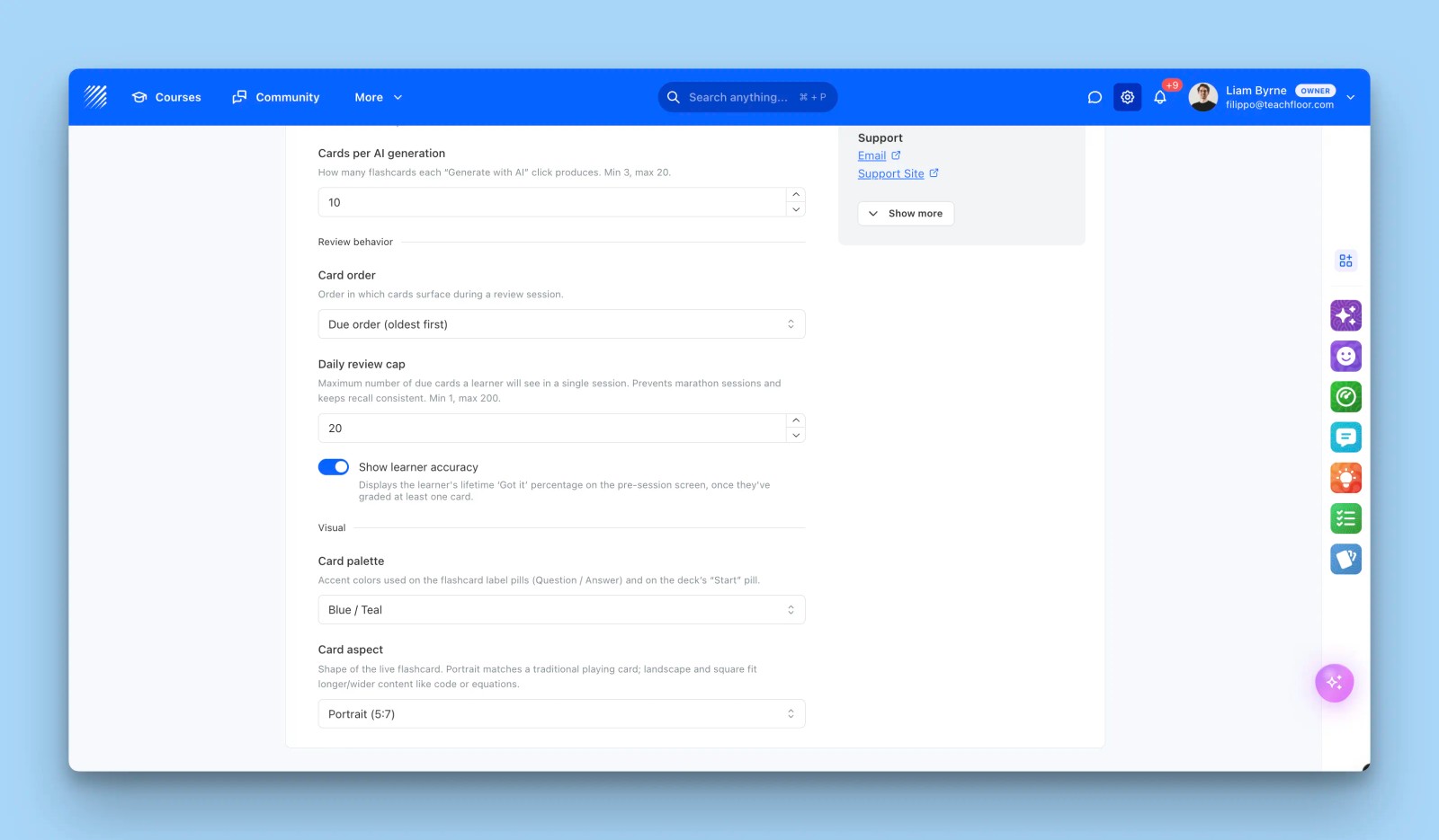 flashcards settings
