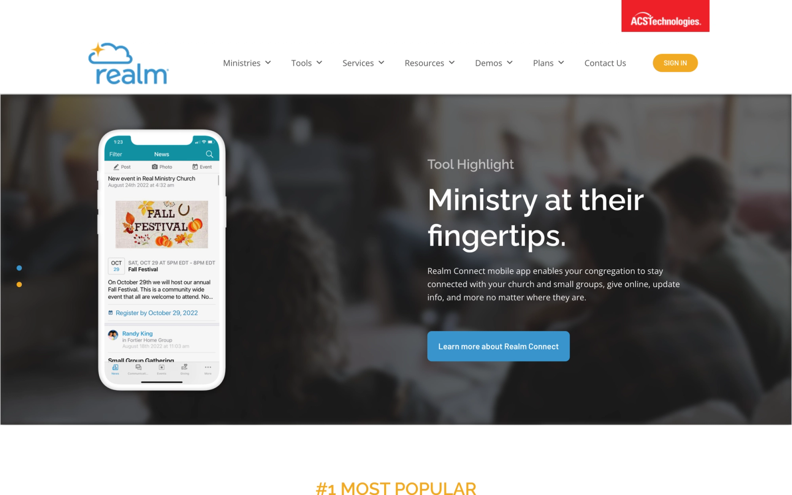 Realm by ACS Technologies homepage hero section