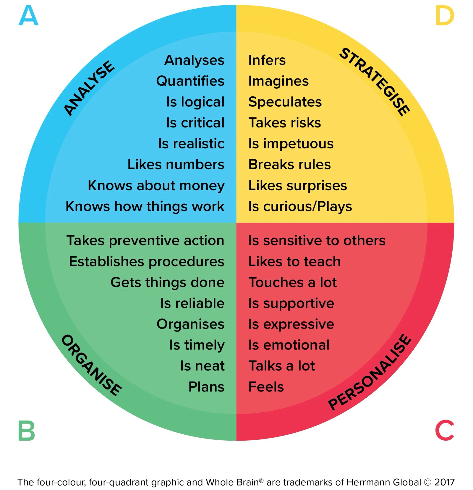 The four quadrants model of whole brain thinking