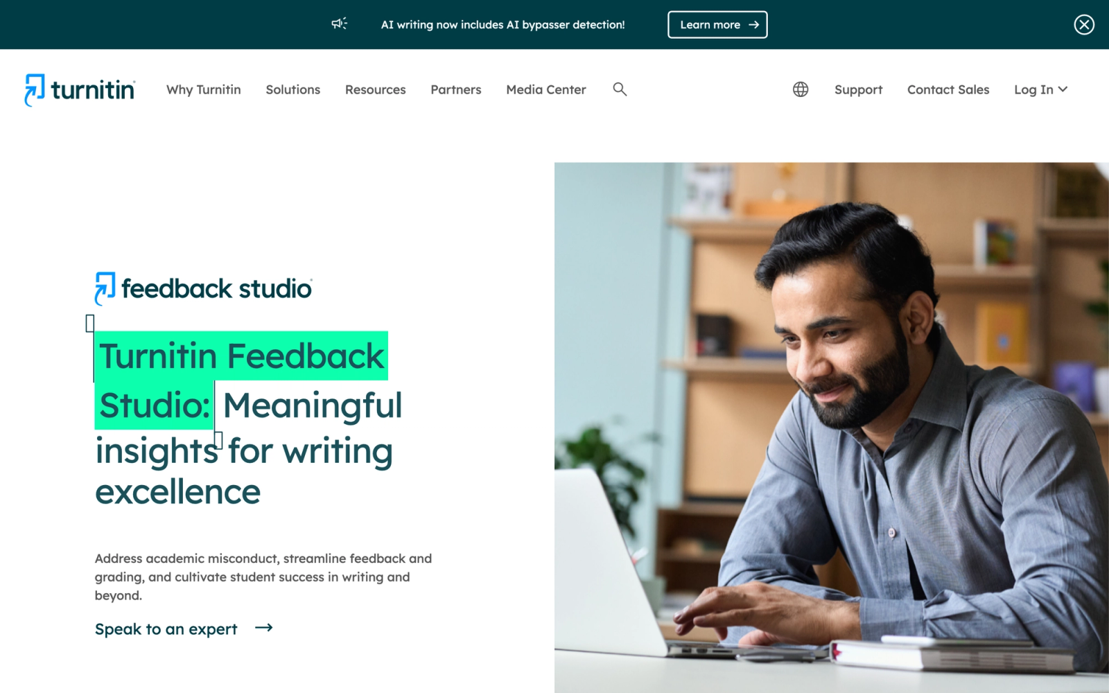 Turnitin Feedback Studio homepage hero section