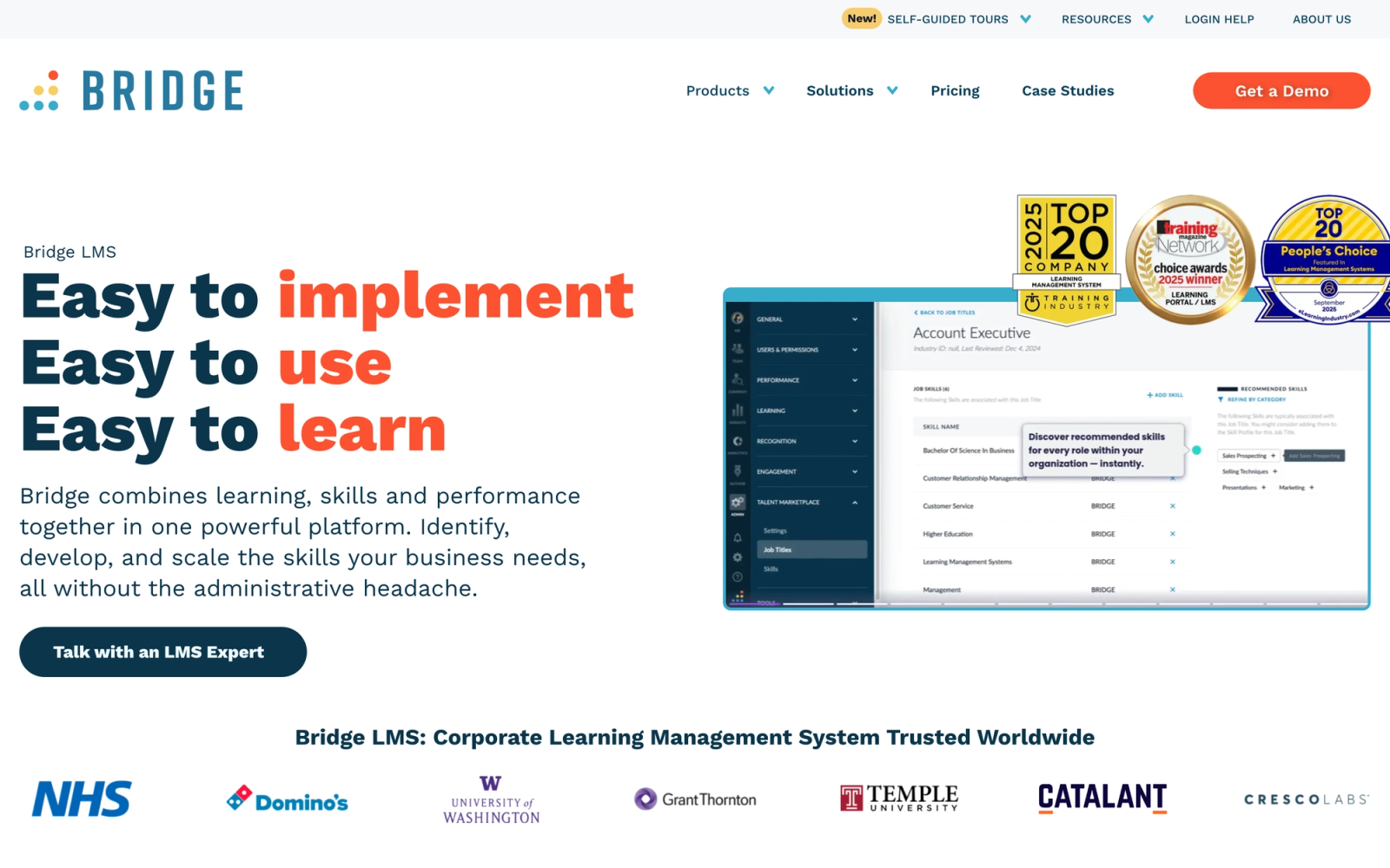 Bridge LMS homepage hero section