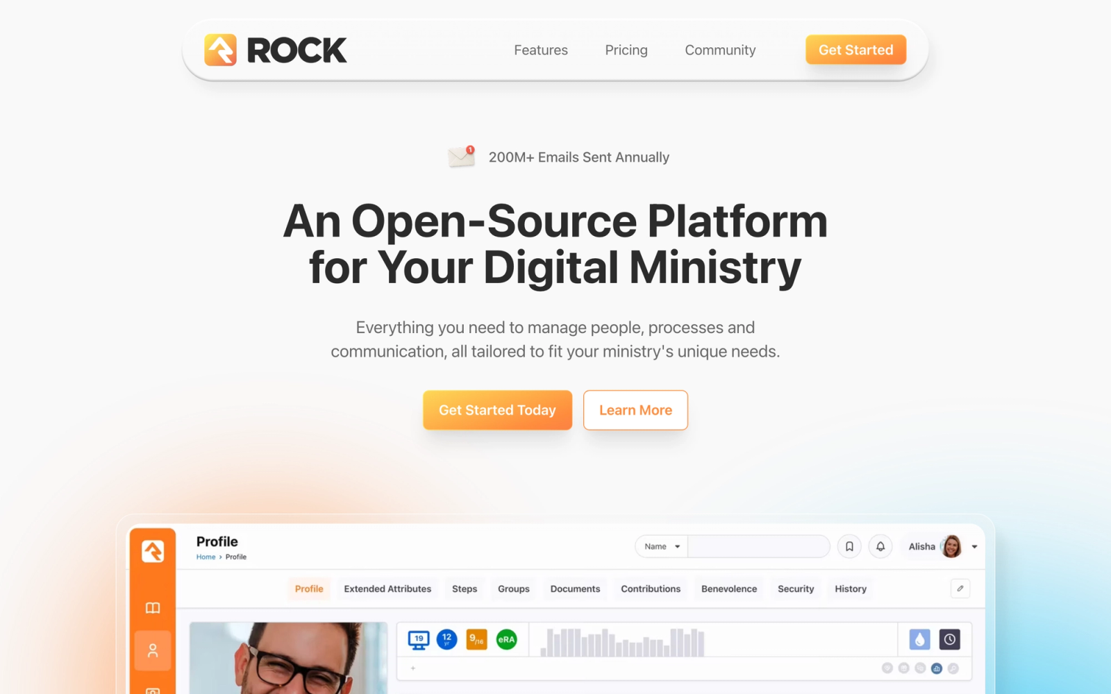 Rock RMS homepage hero section