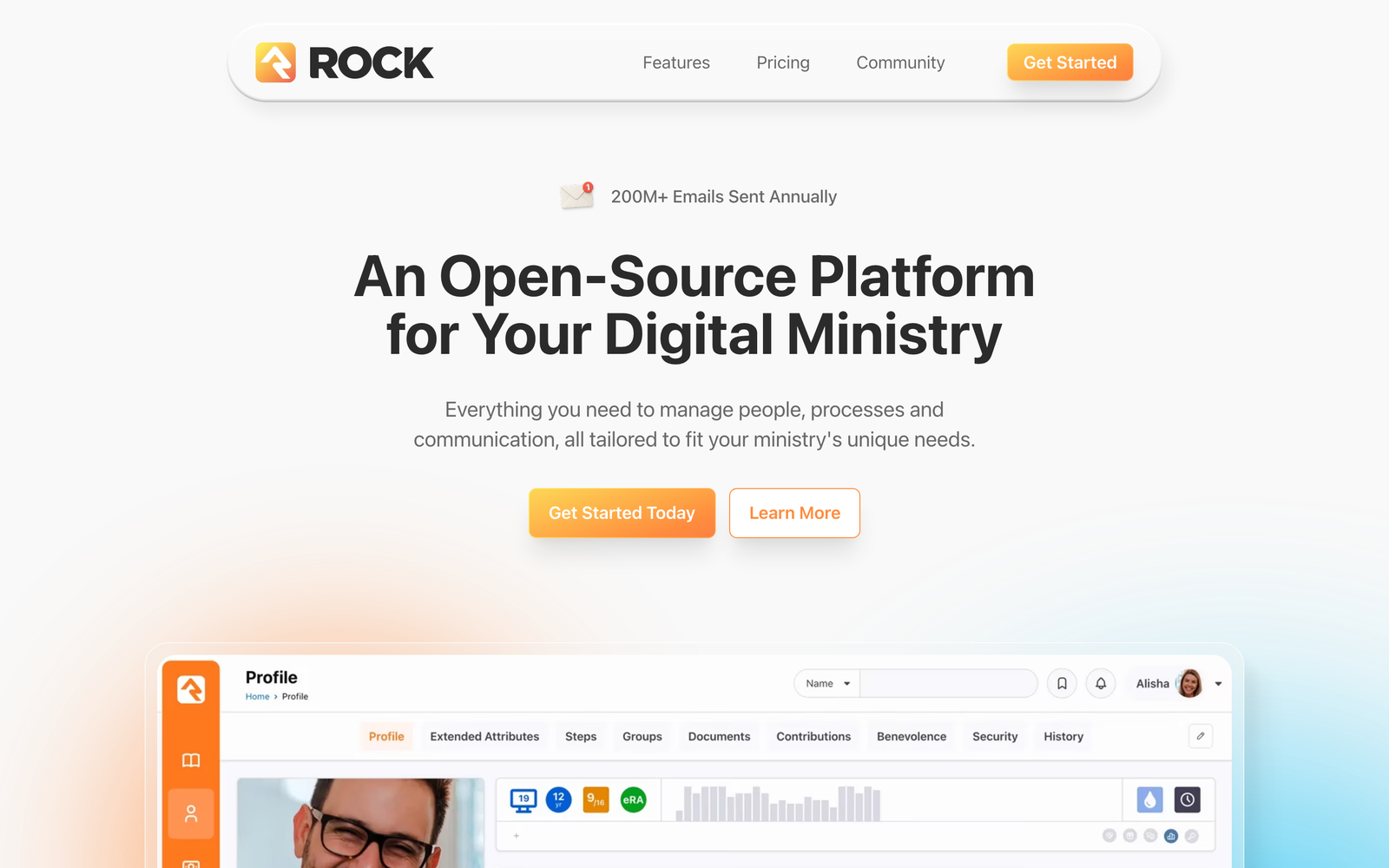 Rock RMS homepage hero section