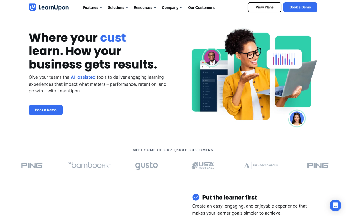 LearnUpon homepage hero section