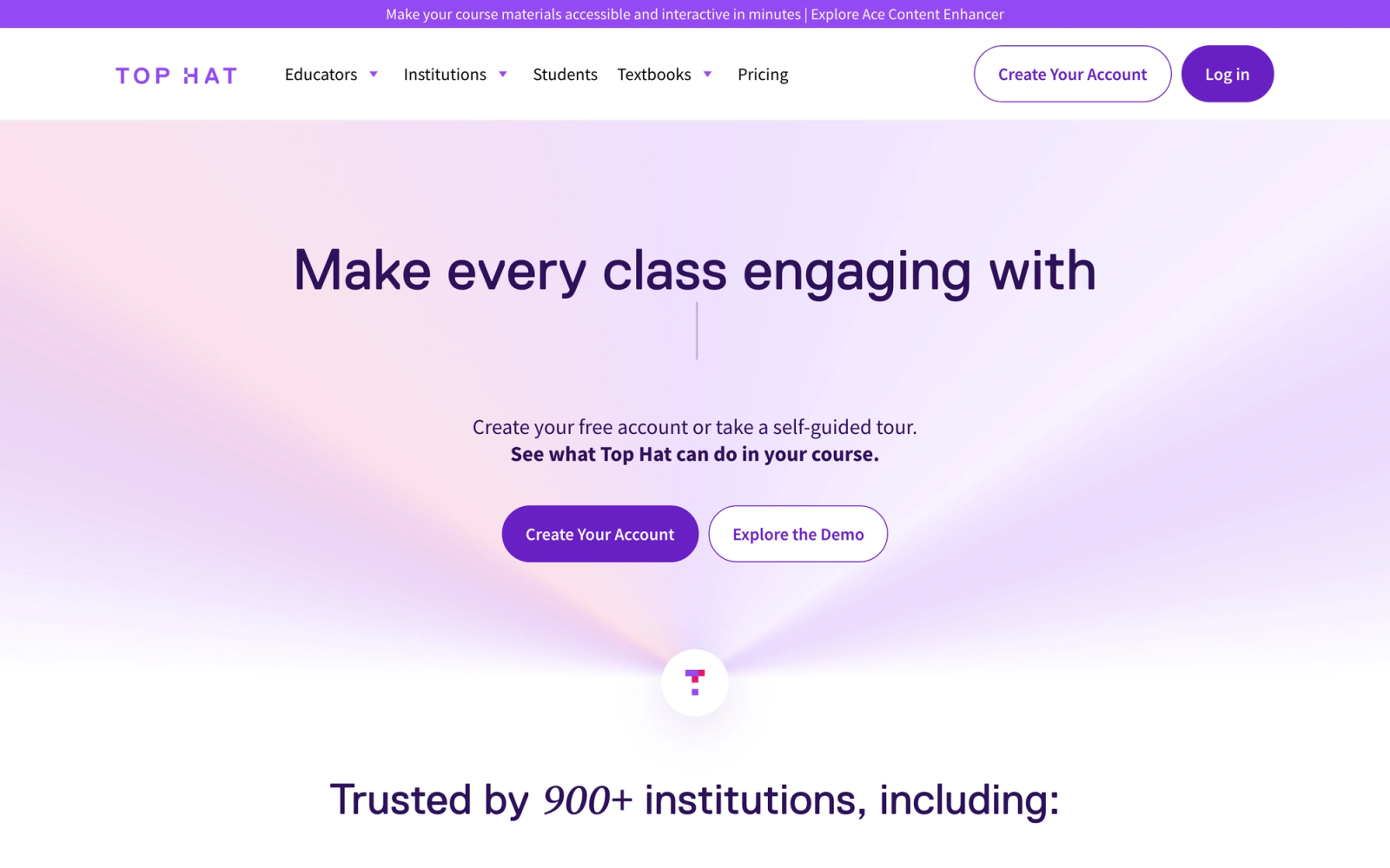 Top Hat homepage hero section