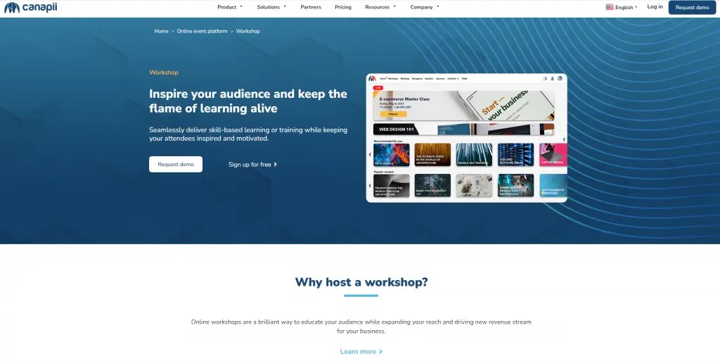 Canapii event platform dashboard for virtual workshops